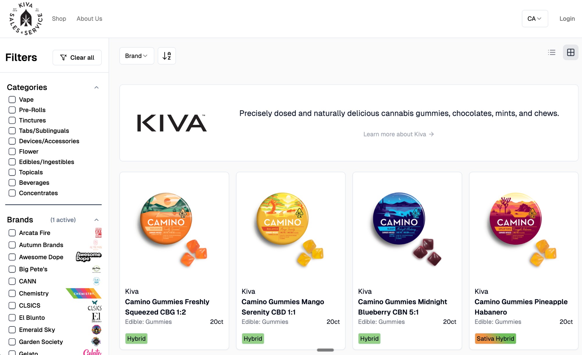 KSS Live ordering platform showing product catalog with brand filters