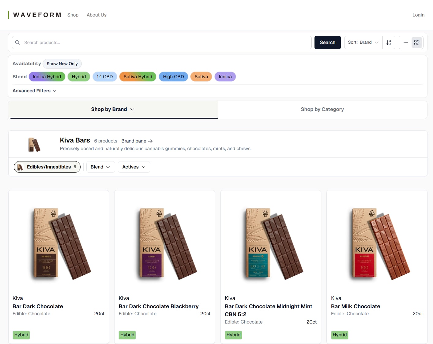 Waveform ordering platform showing product catalog with brand filters